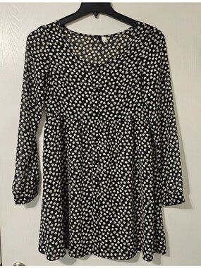 Divided Womens Sheer Blk Long-Sleeve Heart Print Babydoll Minidress 6 Whimsigoth